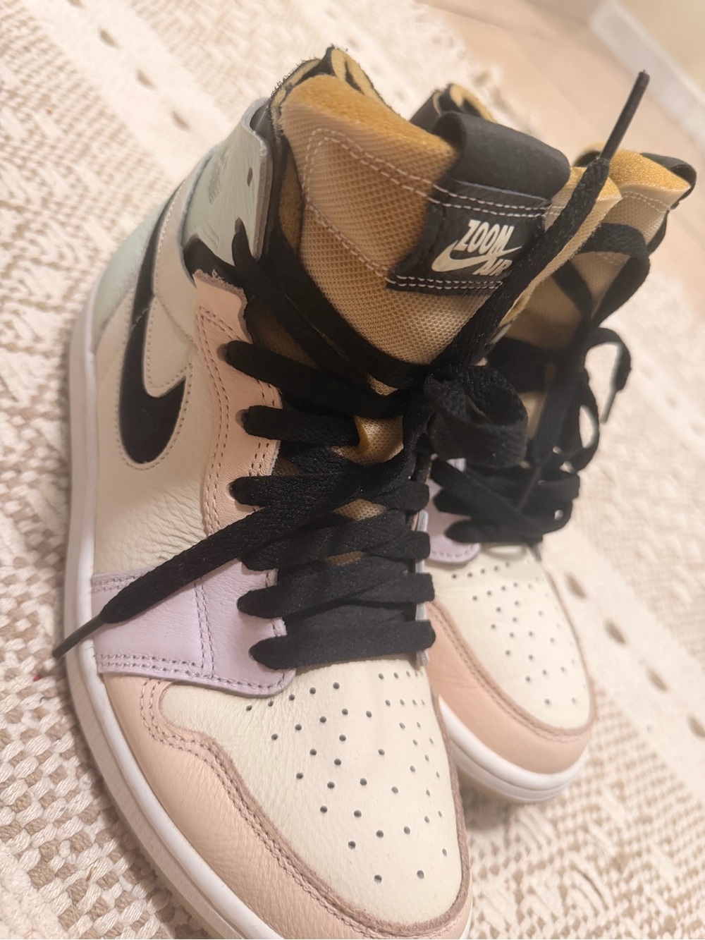 Jordan Women's High-Top Sneakers in Cream, Pink & Gold Accents